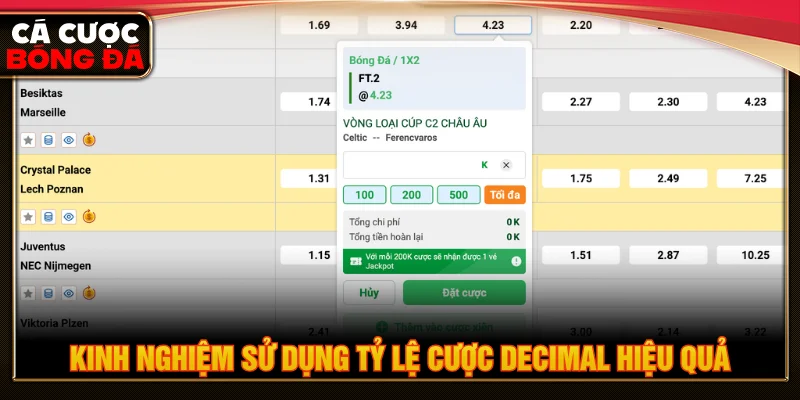 Bí quyết đặt tỷ lệ cược Decimal hiệu quả